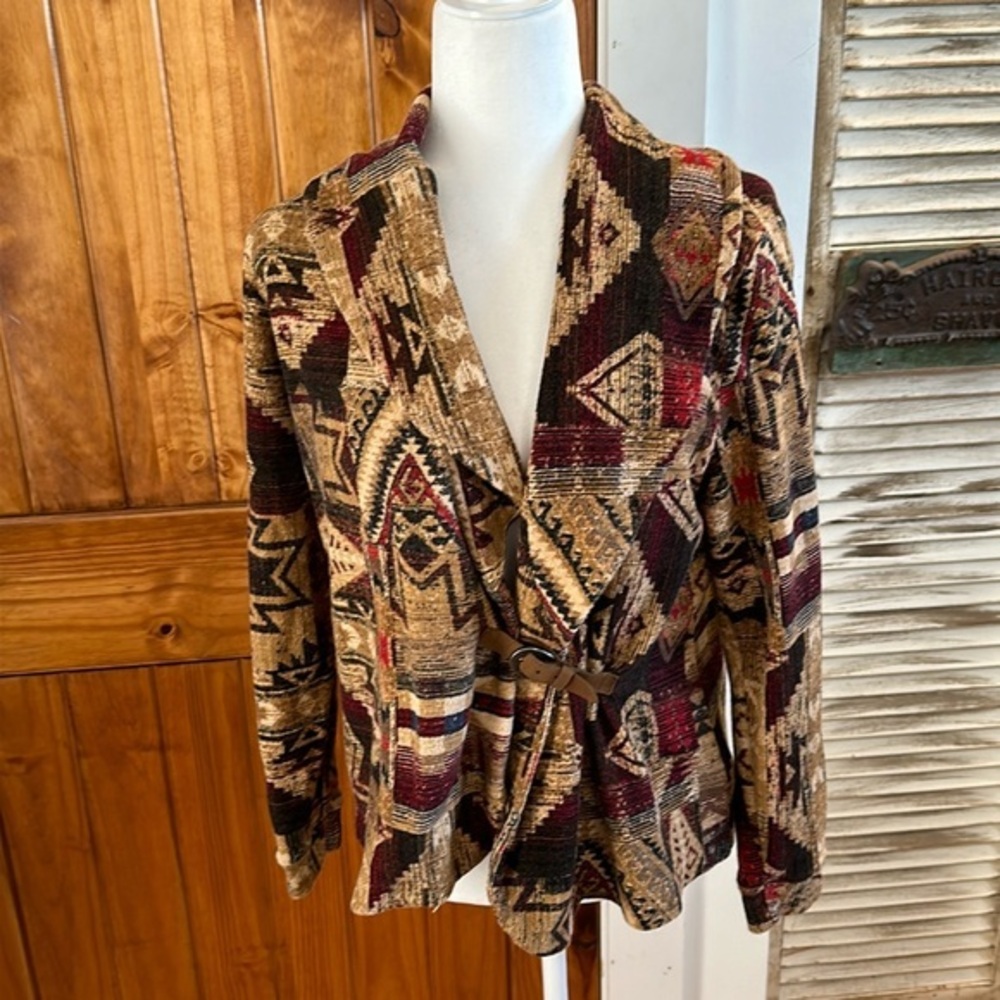 Vintage  Ralph Lauren Navajo print cotton belted jacket, size petite large